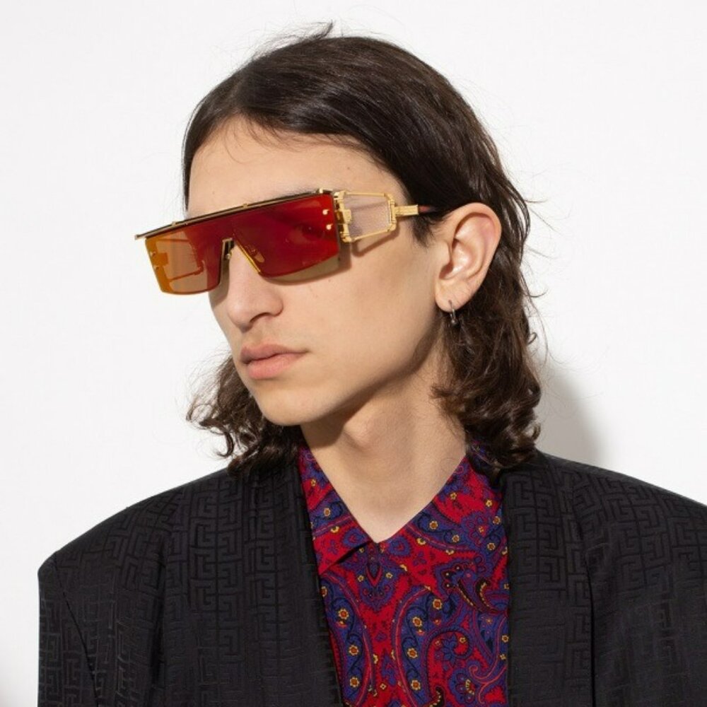 Balmain WONDER BOY-III BPS-127C-145 Men BRAND NEW Sunglasses Titanium Gold Red